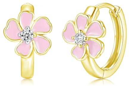 Zecimi Creolen Silber 925, Sterling Silber Schleife Kirschblüten Creolen | 16mm Klein Hypoallergen Damenohrringe mit Zirkonia, Ohrringe für Damen, Schlafen Kreolen Ohrringe für Kinder Mädchen Frau