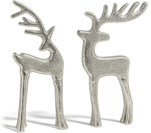 com-four® 2X Rentier-Skulptur- Dekofigur aus Aluminium, weihnachtliches | Metall-Austeller für die Winterzeit [Auswahl variiert]