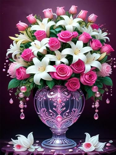 Puzzle für Erwachsene 30 Teile, DIY Kreative Unterhaltung Puzzles, Schöne Geschenkidee Jigsaw Puzzle mit Rosenlilie Vase-Motiv