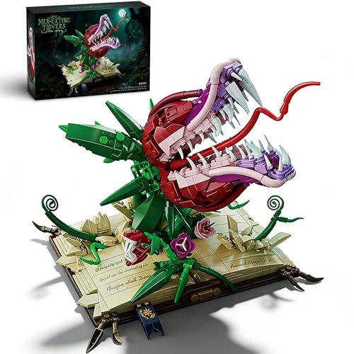 DrmBeyd Audrey 2 Piranha Pflanze Bausteine Set, 1208 Teile Horror Little Shop Offnendem Mund Piranha Pflanze Klemmbausteiene, Audrey II Magic Pflanzen Buch Bausatz Geschenk für Tv Filmfans