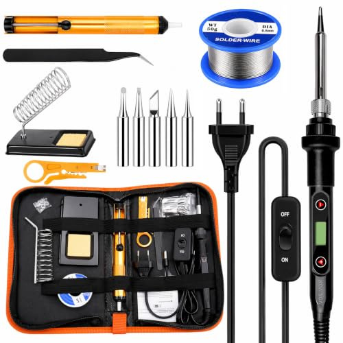 Lötkolben Set 80W mit Display - Digital Elektrischer Lötkolben mit Temperaturregelung, 13 in 1 Lötzubehör für DIY Reparatur - Tragbares Lötset mit Tasche für Anfänger & Elektronikarbeiten