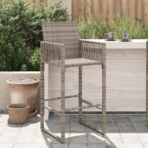 GeenYuu Garten-Barhocker 2 STK Grau Poly Rattan mit pulverbeschichtetem Stahlrahmen 52x58x118 cm stapelbar für Terrasse und Outdoorbereich komfortabel und langlebig