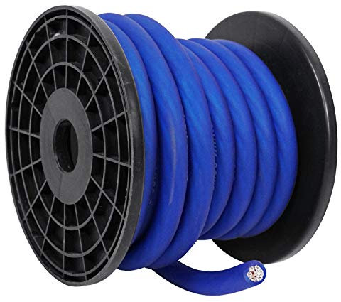 Rockville R0G20BLUE 0 Gauge 20 Foot Spool Blue Car Amp Power+Ground Wire Cable
