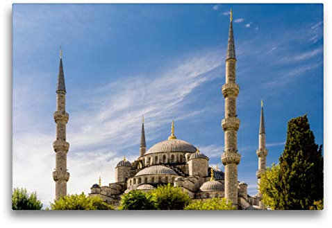 Premium Textil-Leinwand 75 x 50 cm Quer-Format Sultan Ahmed Moschee in Istanbul | Wandbild, HD-Bild auf Keilrahmen, Fertigbild auf hochwertigem Vlies, Leinwanddruck von Enrico Caccia