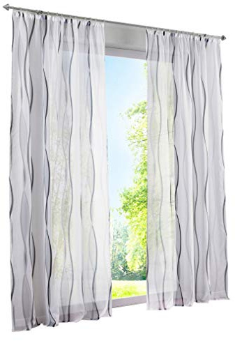 BAILEY JO 1er-Pack Gardinen mit Wellen Druck Design Vorhang Transparent Voile Vorhänge (BxH 140x175cm, grau mit Kräuselband)