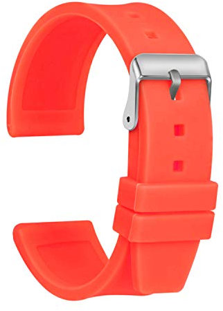 ULLCHRO Bracelet Montre Haute Qualité Remplacer Silicone Bracelet Montre Imperméable Flexible Lisse - 16,18,20,22,24,26,28mm Caoutchouc Montre Bracelet avec Acier Inoxydable Boucle (26mm, orange)