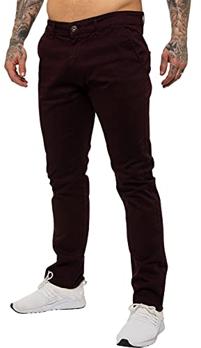 Enzo Mens Designer Skinny Slim Fit Chinos Super Stretch Trousers Pants EZ348 Burgundy 36 Short New Prime
