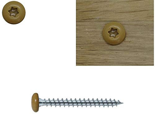 Vis bois 5x50 mm tête couleur chêne moyen tête cylindrique torx zinguées par 50