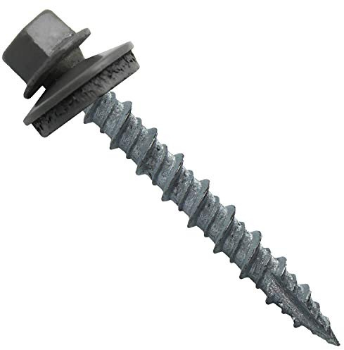 Metal Roofing Screws: (250) 10 x 1-1/2 Charcoal Hex Head Sheet Metal Roof Screw. Self Starting Metal to Wood siding Screws. EPDM Washer. Colored Head