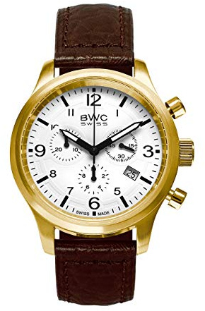 BWC Swiss Herren Uhr Chronograph Quarz mit Leder Armband 200175151