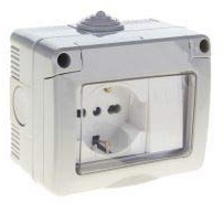 KIT CONTENITORE IP55 STAGNO CON SPORTELLO 1 INTERRUTTORE UNIPOLARE + PRESA SCHUKO STD TEDESCO