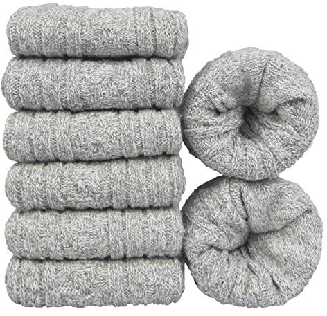 6Paar Merino Wollsocken Wintersocken Thermosocken Stricksocken Herren 38-45 | Warme Atmungsaktiv Merino Socken Herren Zeitloses Unifarbenes Design Perfekt für Wandern Trekking Büro und Freizeit im Winter