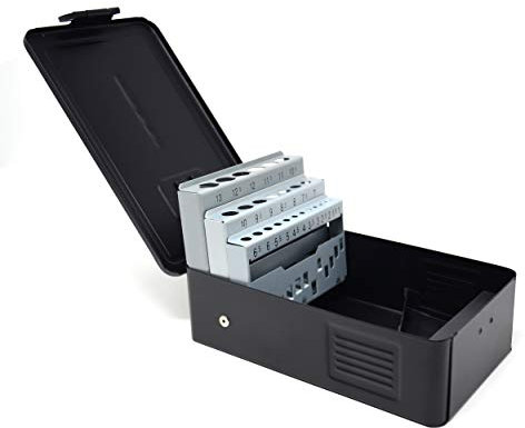 Design61 Caja de metal para 25 brocas helicoidales, tamaño 1,0-13 x 0,5 mm, vacío, color negro