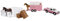 Kids Globe Traffic Die Cast Mitsubishi mit Pferdenanhänger, Zaun, Pferde, Zaun, Futterballen (rosa, 27 cm) 520205