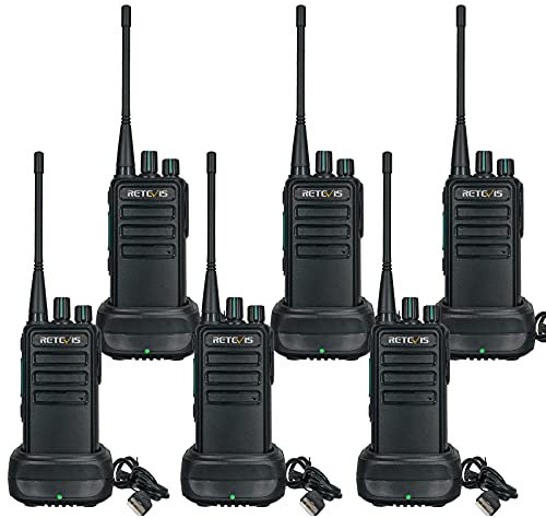 Retevis RB629 Walkie Talkie, PMR446 Rechargeable Walkie Talkies with Wireless Clone, Emergency alarm, VOX, Rugged Two Way Radio Professional for Warehouse, Security (6 Pcs, Black)