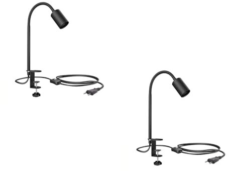 ledscom.de 2 Stück Klemmleuchte, Schwanenhals LELE, Schalter, schwarz matt, 1x E27 max. 60W