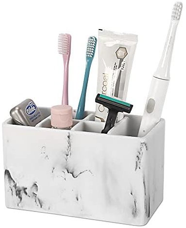 ZCCZ Zahnbürste und Zahnpasta Halter - Multifunktionaler elektrischer Zahnbürstenständer mit 6 Slots - Rasierapparat Make-up Bürsten Organizer für Bad, Dusche und Eitelkeit