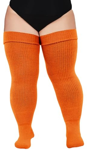 Moon Wood Plus Size Overknees Strümpfe Damen Extra Lange Überknie Kniestrümpfe Damen Thigh High Socks Soft Warme Stulpen mit Garter Große Größe