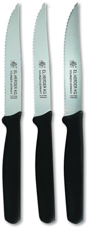 El Herder Steakmesser Set 3-teilig, Solingen Rostfrei Edelstahl, Wellenschliff Klinge, Tischmesser für Fleisch Pizza und Brot, Nylongriff, Spülmaschinengeeignet