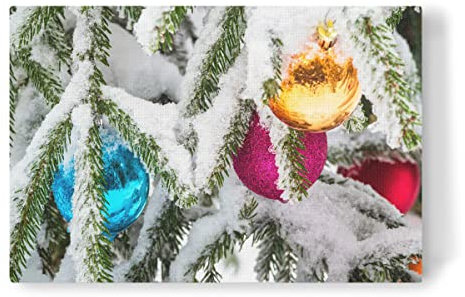 artboxONE Leinwand 30x20 cm Natur Weihnachtsbaumkugeln im Schnee von Rico Ködder