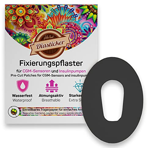 Diasticker - Dexcom G6 Plaster (20 Stück, Schwarz) - Wasserfest - Hautfreundlich - Atmungsaktiv - Starker Halt - Selbstklebende Fixierpflaster, Sensor-Fixierung