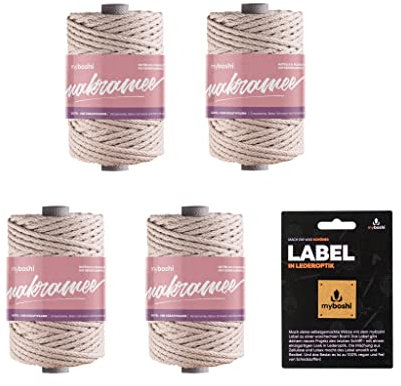 myboshi Makramee-Garn, geflochten 4mm, Made in Germany, Naturgarn, das Kreativgarn für orientalische -Makramee-Arbeiten Rosa 4 Kordeln a 50m