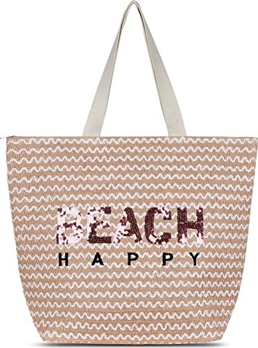 Große XXL Strandtasche - Sommer Umhängetasche mit Henkeln, großem Hauptfach und Innenfach mit Reißverschluss 23 Liter Volumen Farbe Rosa