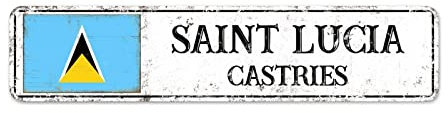 St. Lucia Straßenschilder, personalisierbar, St. Lucia Flagge, Schilder, Hauptstadt der Heiligen Lucia, Metallblechschild, Straße, Vintage, Metall, rustikale Wandkunst, Heimdekoration, Geschenk für