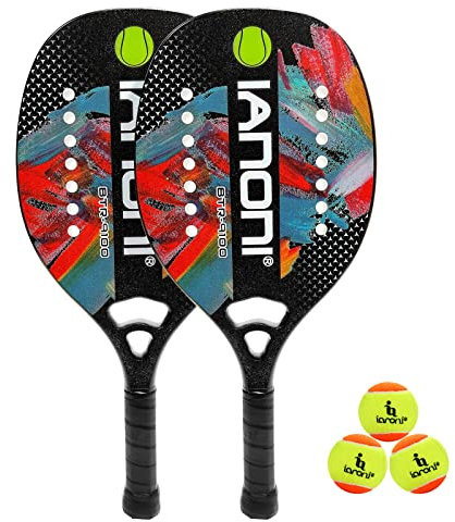 IANONI Strand-Tennisschläger, Kohlefaser-Oberfläche mit Eva-Memory-Flex-Schaumstoffkern, Strand-Tennis-Paddel (schwarz-2)