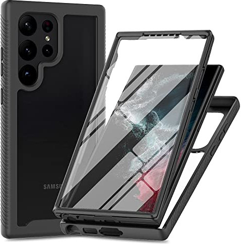 XINNI Funda para Samsung Galaxy S23 Ultra 5G Antichoques 360 Grados con Protector de Pantalla Integrado Robusto Doble Cara Bumper Transparente Case Completa Carcasa, Negro