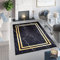 TAPISO Toscana Teppich Bedruckter Teppich Schwarz Gold Rahmen Fransen Marmor Waschbar rutschfest Wohnzimmer Schlafzimmer Büro Modern Design 160 x 230 cm