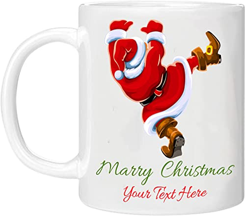 EKAM Personalised Christmas Mug, Santa Coffee Mug Cup - Custom Any Name Coffee Mug - Customised Gift on Christmas Day for Mom, Dad, Kids, Friends or Girls, 11oz Ceramic Coffee/Tea Cup (Design 02)