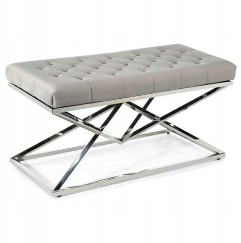 HowHomely Graue Sitzbank mit Gestepptem Bezug | Garderobenbank oder Bettbank 98x46x48 cm | Polsterbank auf Stahlrahmen | Schlafzimmer Wohnzimmerund und Flur Möbel