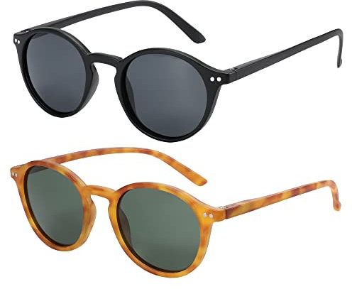 ZENOTTIC 2 Paare Polarisierte Sonnenbrille Damen Herren Retro Vintage Runde Quadratische Unisex UV400 Schutz