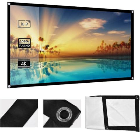 KIMISS 48 Zoll Tragbare Filmleinwand, Synthetisches Polyestergewebe, 1 Stück, Tragbar, Faltbar, Knitterfrei, Weißer Projektorvorhang, Projektionsleinwand, 16:9 (72 Zoll) (72 Zoll)