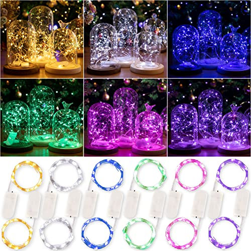 HXWEIYE 12 Stück LED Lichterkette Batterie, 2M 20LEDs Mehrfarbig Mini Lichterketten Silber Kupferdraht Batteriebetrieb Deko für Flasche Geburtstag Innen Außen