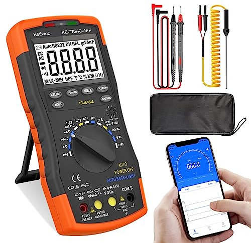Digital Multimeter Voltmeter Kethvoz TRMS 6000 Zählt AC DC Amperemeter mit APP & NCV misst präzise Spannung Strom Ohm Kapazität Kontinuität Frequenz Diode Transistor hFE Temp