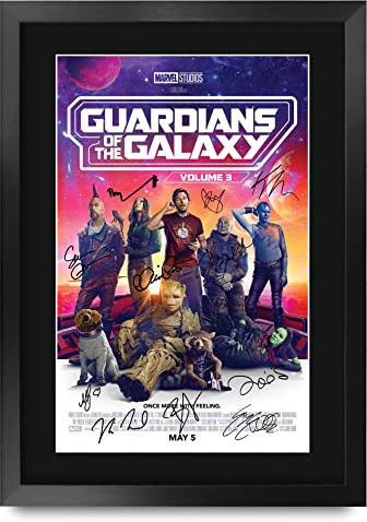 HWC Trading A3 FR Guardians of The Galaxy Vol 3 Chris Pratt and Cast Gifts gedrucktes Poster, signiertes Autogramm, Bild für Film-Fans, A3, gerahmt