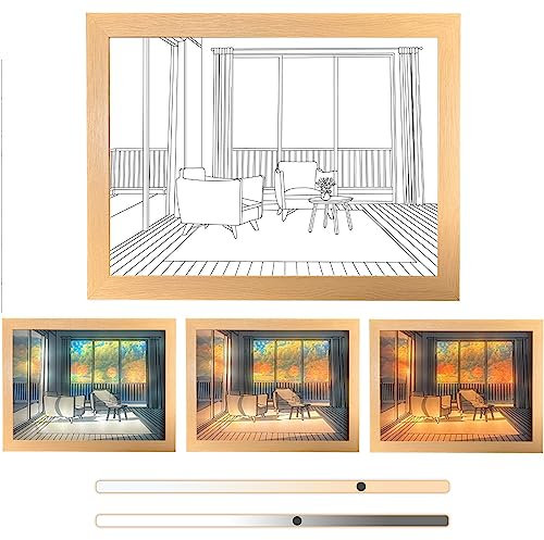 Lighting Painting Decoration,LED Glowing Photo Frame,Experience Light And Shadow Art,Verstellbare 3 Farben LED Lichter malen Wanddekoration für Zuhause,Wohnzimmer,Hotel,9.3x7.3 inch (autumn)