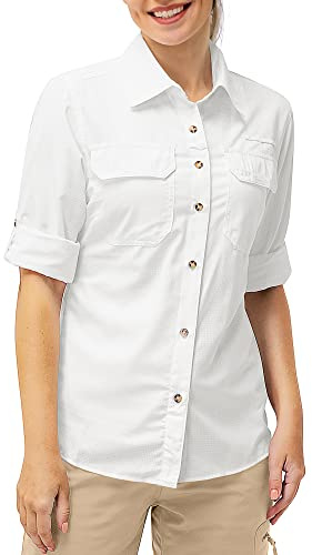 33,000ft Women's Long Sleeve Hiking Shirt Casual Safari Tops UPF50+ UV Protection Clothing, Ladies Fashion Outdoor Quick Dry Shirts for Walking Fishing Golf