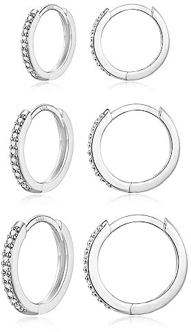 3 Paar Silber Ohrringe Damen 925 Set (6mm/8mm/10mm) Hypoallergen Huggies Creolen mit Zirkonia für Damen Herren Mädchen Kinder Frauen