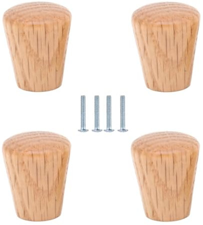 PILYON Cabinet Knobs 4 Pack Solid Wood Knob and Handle Mini Handle Wardrobe Drawer Round Small Handle Oak 24 * 28mm Curved Surface