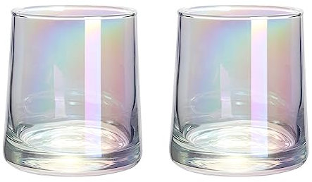Trinkgläser Bunt Trinkbecher, 2 Stücke 250ml Eiskaffee Becher Cocktailgläser, Bunte Gläser Whiskey Gläser für Saft, Rum, Cocktails, Softdrinks, Mineralwasser und mehr (irisierend)