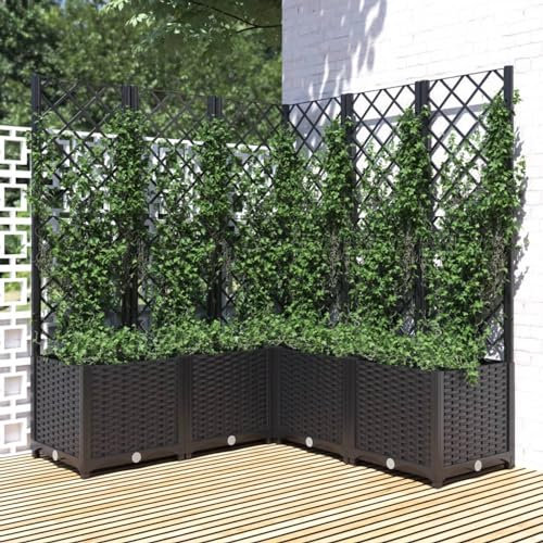 LAPOOH Pflanzkübel mit Spalier, Blumentopf Gross, Blumenkasten Balkon, übertopf, Pflanzkasten, Flowerpot, Kräuterbeet Für Die Küche, Vertikalbeet, Pflanzbehälter, Schwarz 120x120x136 cm PP