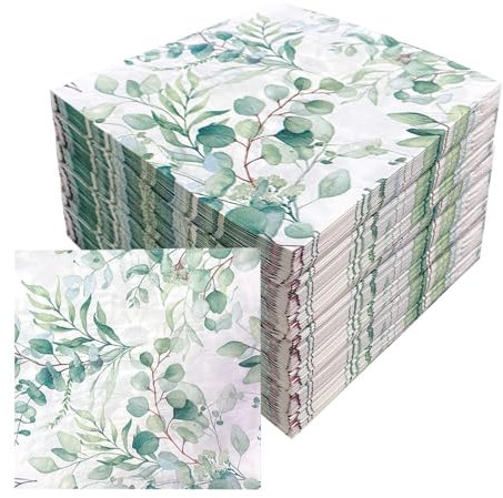 80 Stück Servietten Eukalyptus 33 x 33cm Serviettenshop Kommunion Deko 3-Lagige Eukalyptus Grün Papierservietten Tischdeko, für Geburtstag Hochzeit Taufe Kommunion und Jede Feier Party