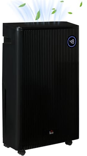 HOMCOM 16L/Day Dehumidifier with Air Purifier and HEPA Filter, UVC, Ioniser, 5.5L Water Tank, 24H Timer, for Home Damp, Condensation, Mould and Laundry Drying, Black