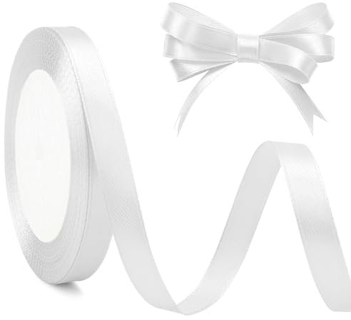Geschenkband Weiss 1cm, 23 Meters Geschenkband Weiß Satinband Weiss Satinband Weiss Bänder Zum Basteln, Kunsthandwerk, Weihnachten, Auto Deko, Adventskranz, Taufe Deko, Blumen Deko, Ramadan Deko