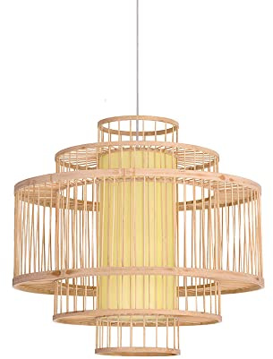 MODEBHD 50 cm Bambus-Pendelleuchte, zylindrische Laterne im chinesischen Stil, Pendelleuchte, doppellagige, handgewebte Hängelampe, Retro-Deckenleuchte im südostasiatischen Stil, E27-Sockel-Leuchte