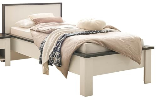 Bett 90 x 200 cm in weiß Pinie und anthrazit/schwarz Einzelbett Schlafzimmerbett Jugendbett Kinderbett Landhaus/Industrial Design Stove (Bett 90)