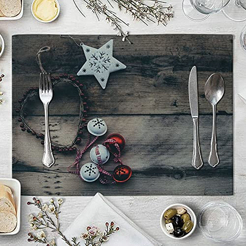 Bishilin Tischset Abwaschbar, Platzsets mit Motiv 6er Set Glocke Stern und Herz Platzdeckchen Leinen Modern für Holztisch Glastisch Esstisch, 32x42CM